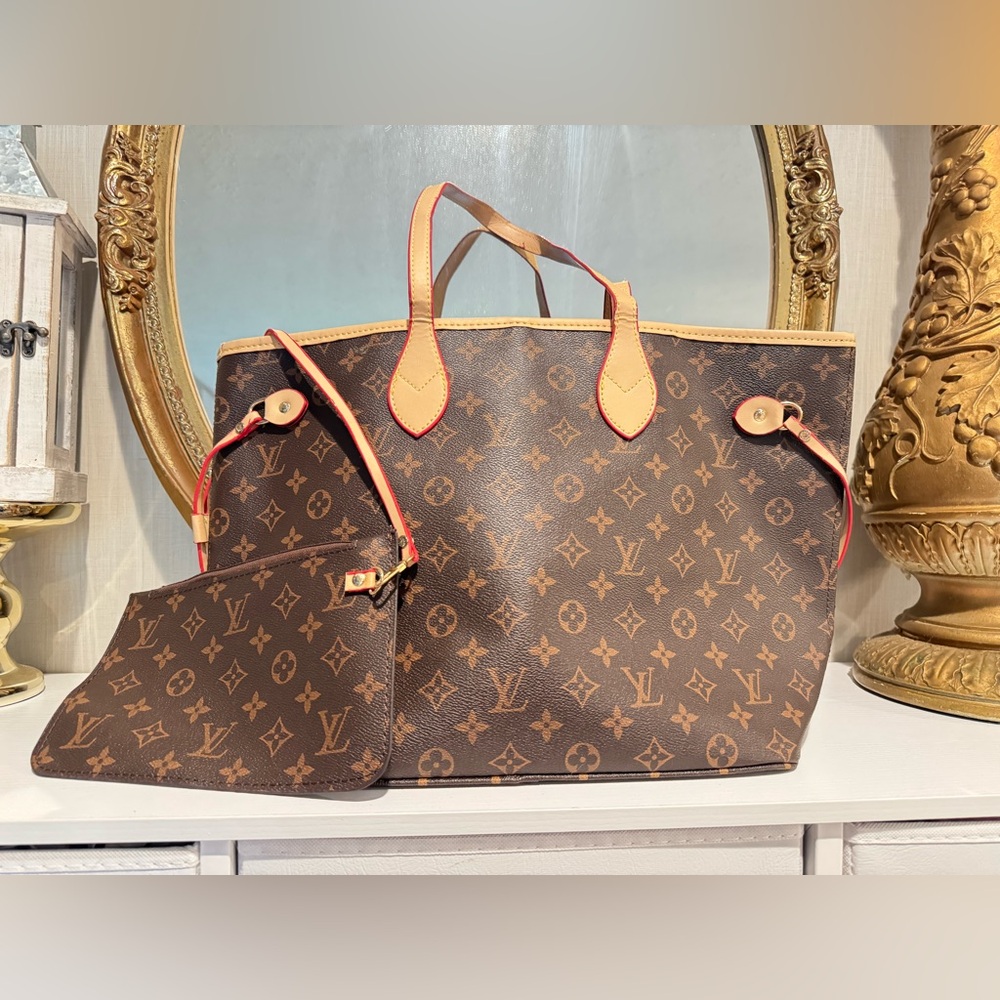 Louis Vuitton Brown Monogram Canvas Shoulder Tote with Pouch